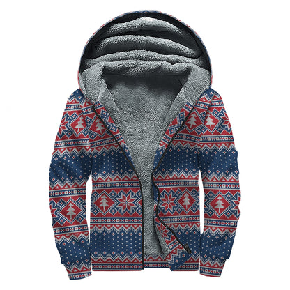 Winter Holiday Knitted Pattern Print Sherpa Lined Zip Up Hoodie