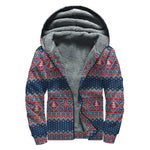 Winter Holiday Knitted Pattern Print Sherpa Lined Zip Up Hoodie