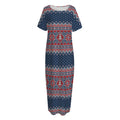 Winter Holiday Knitted Pattern Print Short Sleeve Long Nightdress