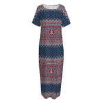 Winter Holiday Knitted Pattern Print Short Sleeve Long Nightdress