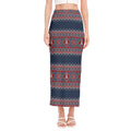 Winter Holiday Knitted Pattern Print Side Slit Maxi Skirt