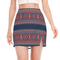 Winter Holiday Knitted Pattern Print Side Slit Mini Skirt