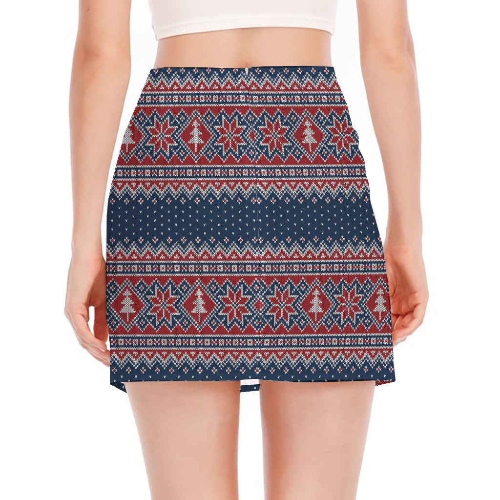 Winter Holiday Knitted Pattern Print Side Slit Mini Skirt