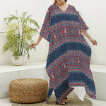 Winter Holiday Knitted Pattern Print Silk V-Neck Kaftan Dress