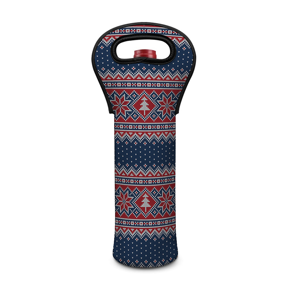Winter Holiday Knitted Pattern Print Single Neoprene Wine Tote