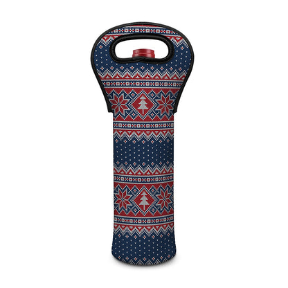 Winter Holiday Knitted Pattern Print Single Neoprene Wine Tote