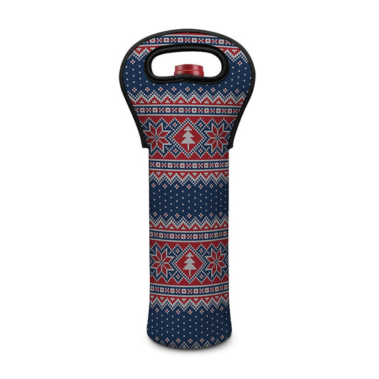 Winter Holiday Knitted Pattern Print Single Neoprene Wine Tote