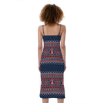 Winter Holiday Knitted Pattern Print Slim Fit Midi Cami Dress