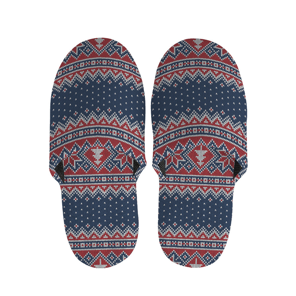 Winter Holiday Knitted Pattern Print Slippers