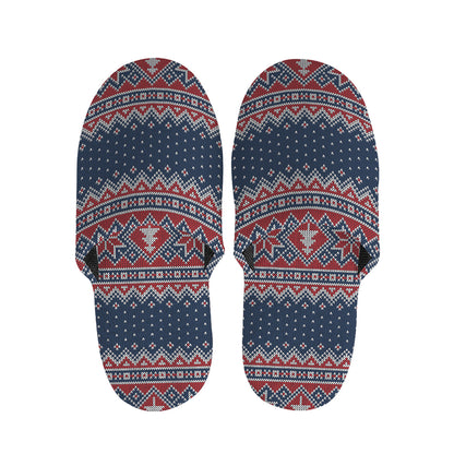 Winter Holiday Knitted Pattern Print Slippers