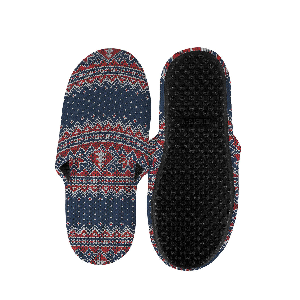 Winter Holiday Knitted Pattern Print Slippers