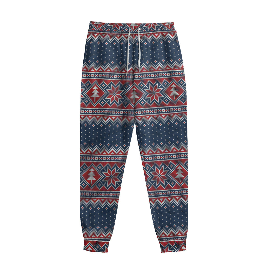 Winter Holiday Knitted Pattern Print Sweatpants