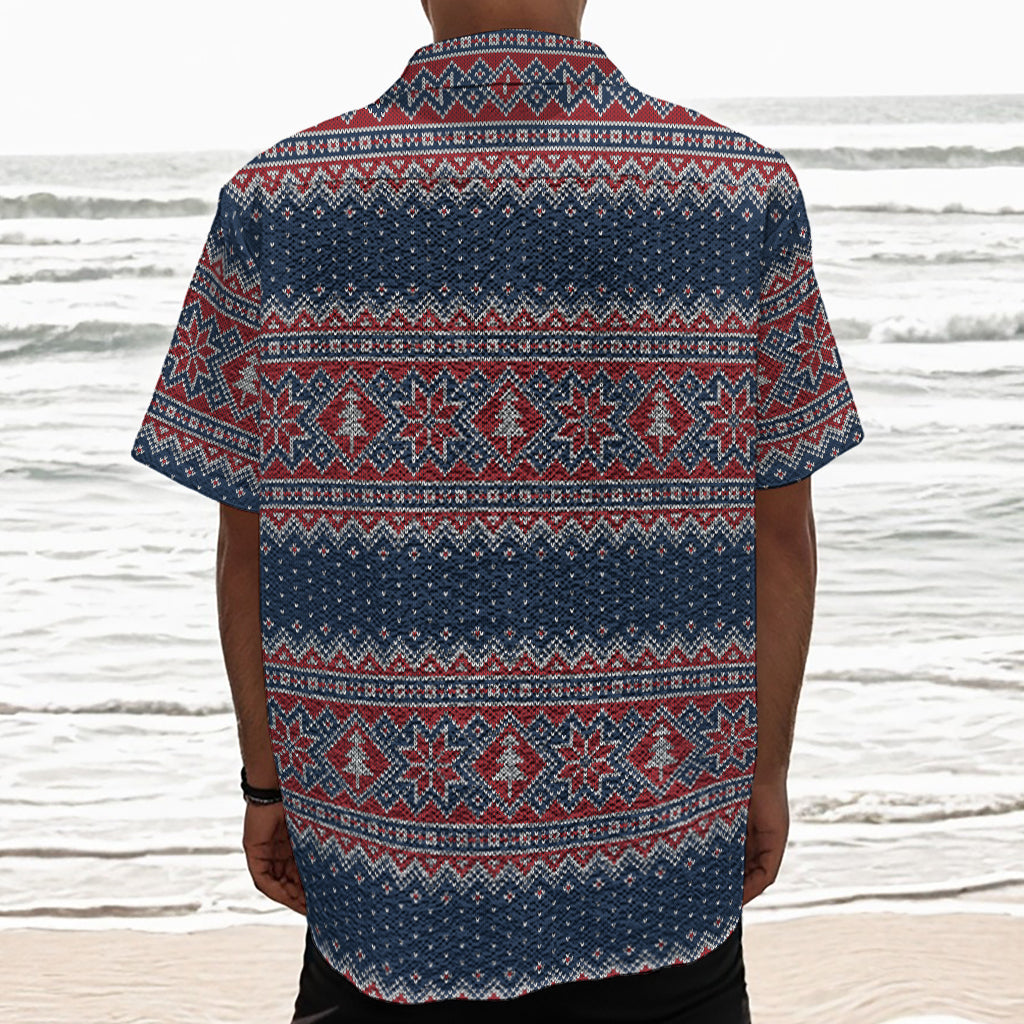 Winter Holiday Knitted Pattern Print Textured Short Sleeve Shirt