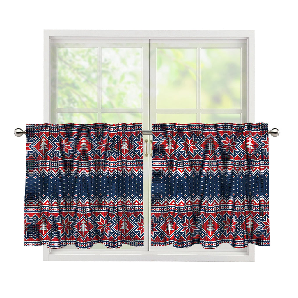 Winter Holiday Knitted Pattern Print Tier Curtains