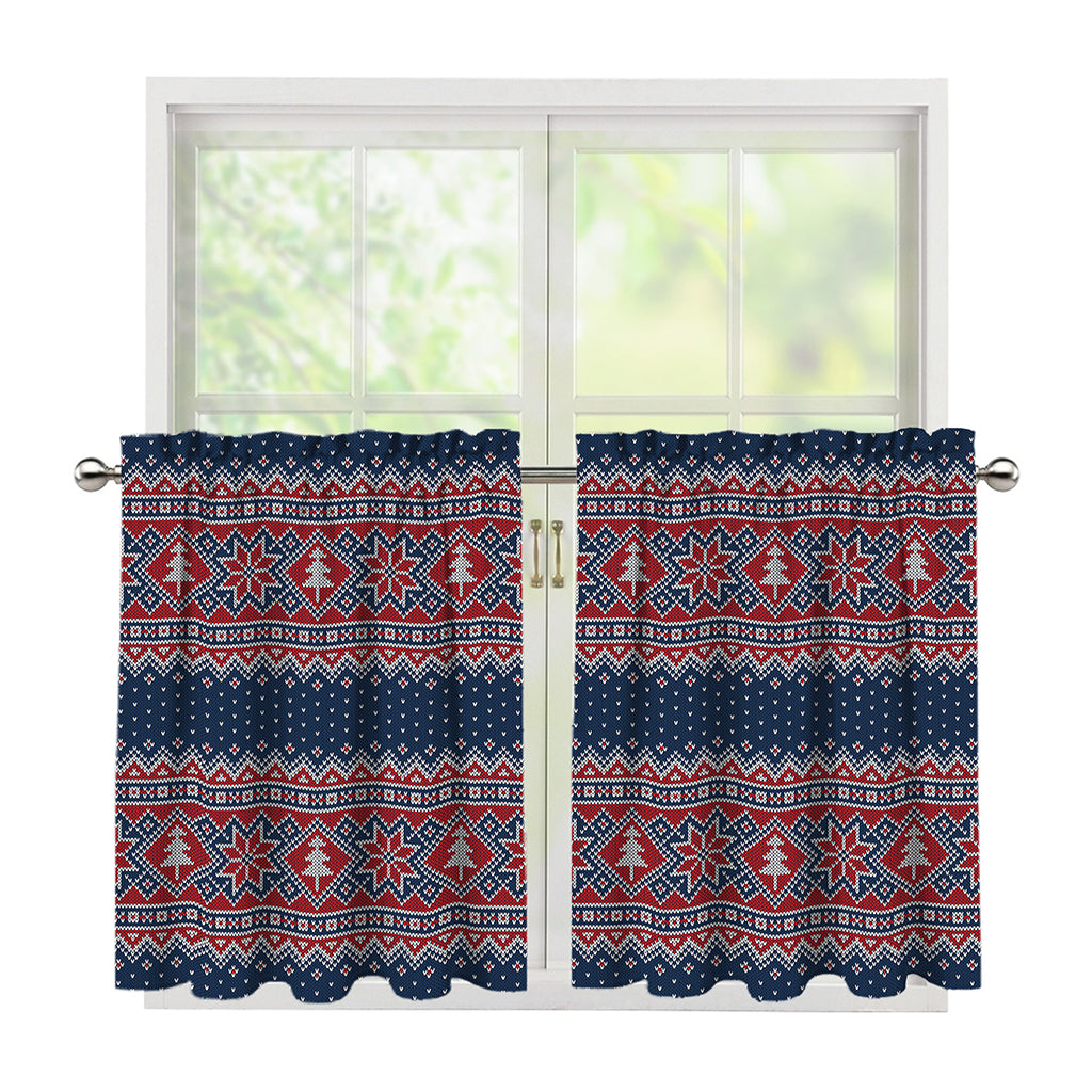 Winter Holiday Knitted Pattern Print Tier Curtains