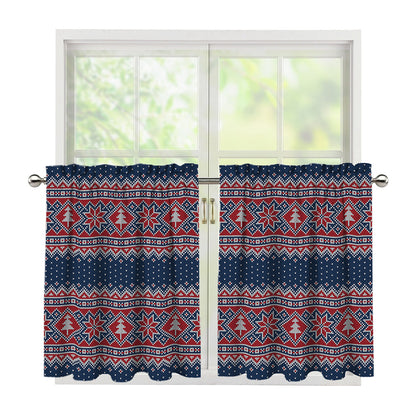 Winter Holiday Knitted Pattern Print Tier Curtains