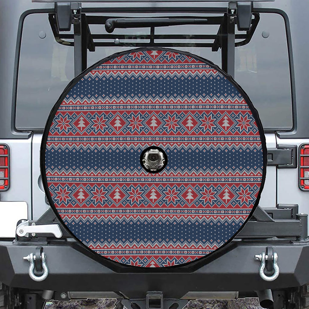 Winter Holiday Knitted Pattern Print Tire Cover With Camera Hole