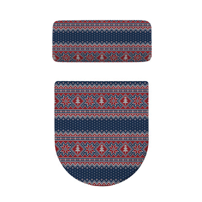 Winter Holiday Knitted Pattern Print Toilet Lid And Tank Cover Set