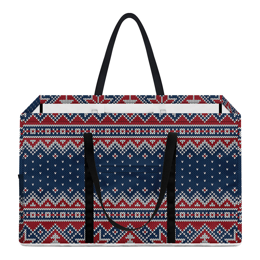 Winter Holiday Knitted Pattern Print Utility Tote Bag