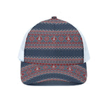 Winter Holiday Knitted Pattern Print White Mesh Trucker Cap