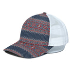 Winter Holiday Knitted Pattern Print White Mesh Trucker Cap