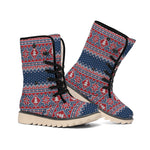 Winter Holiday Knitted Pattern Print Winter Boots