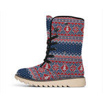 Winter Holiday Knitted Pattern Print Winter Boots