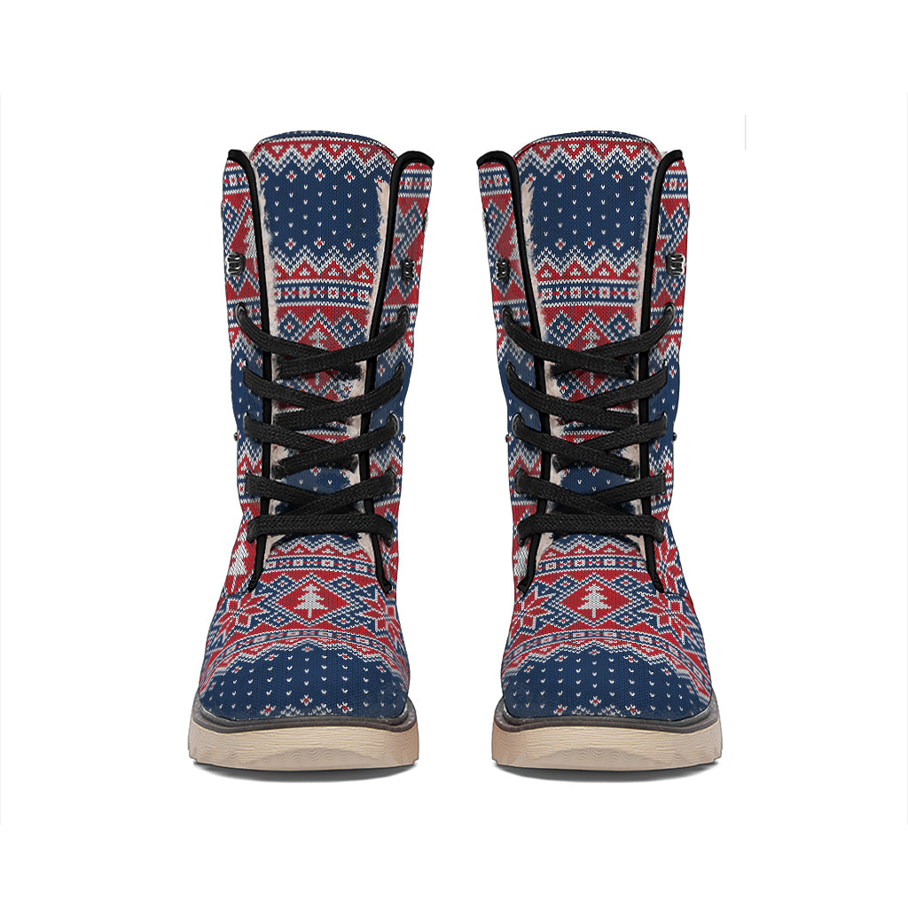 Winter Holiday Knitted Pattern Print Winter Boots