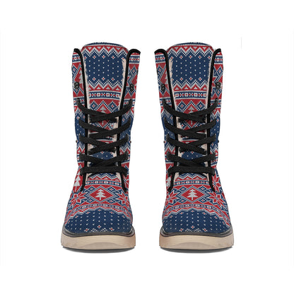 Winter Holiday Knitted Pattern Print Winter Boots