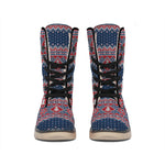 Winter Holiday Knitted Pattern Print Winter Boots