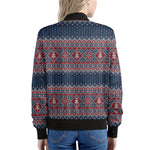 Winter Holiday Knitted Pattern Print Women's Bomber Jacket