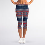 Winter Holiday Knitted Pattern Print Women's Capri Leggings
