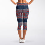 Winter Holiday Knitted Pattern Print Women's Capri Leggings