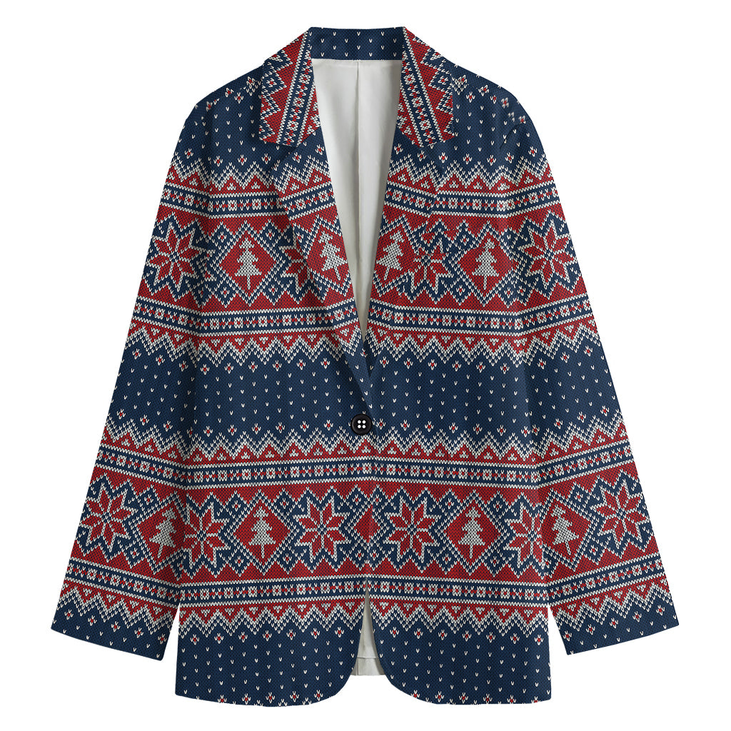 Winter Holiday Knitted Pattern Print Women's Cotton Blazer