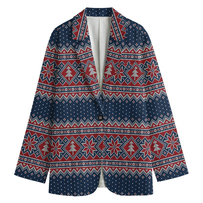 Winter Holiday Knitted Pattern Print Women's Cotton Blazer