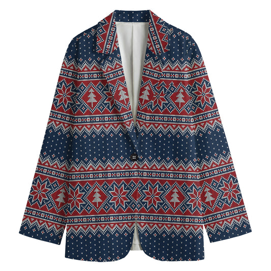 Winter Holiday Knitted Pattern Print Women's Cotton Blazer