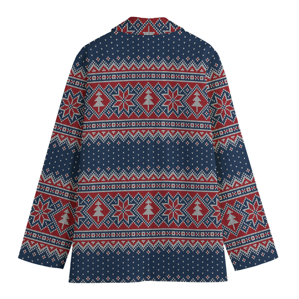 Winter Holiday Knitted Pattern Print Women's Cotton Blazer