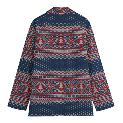Winter Holiday Knitted Pattern Print Women's Cotton Blazer