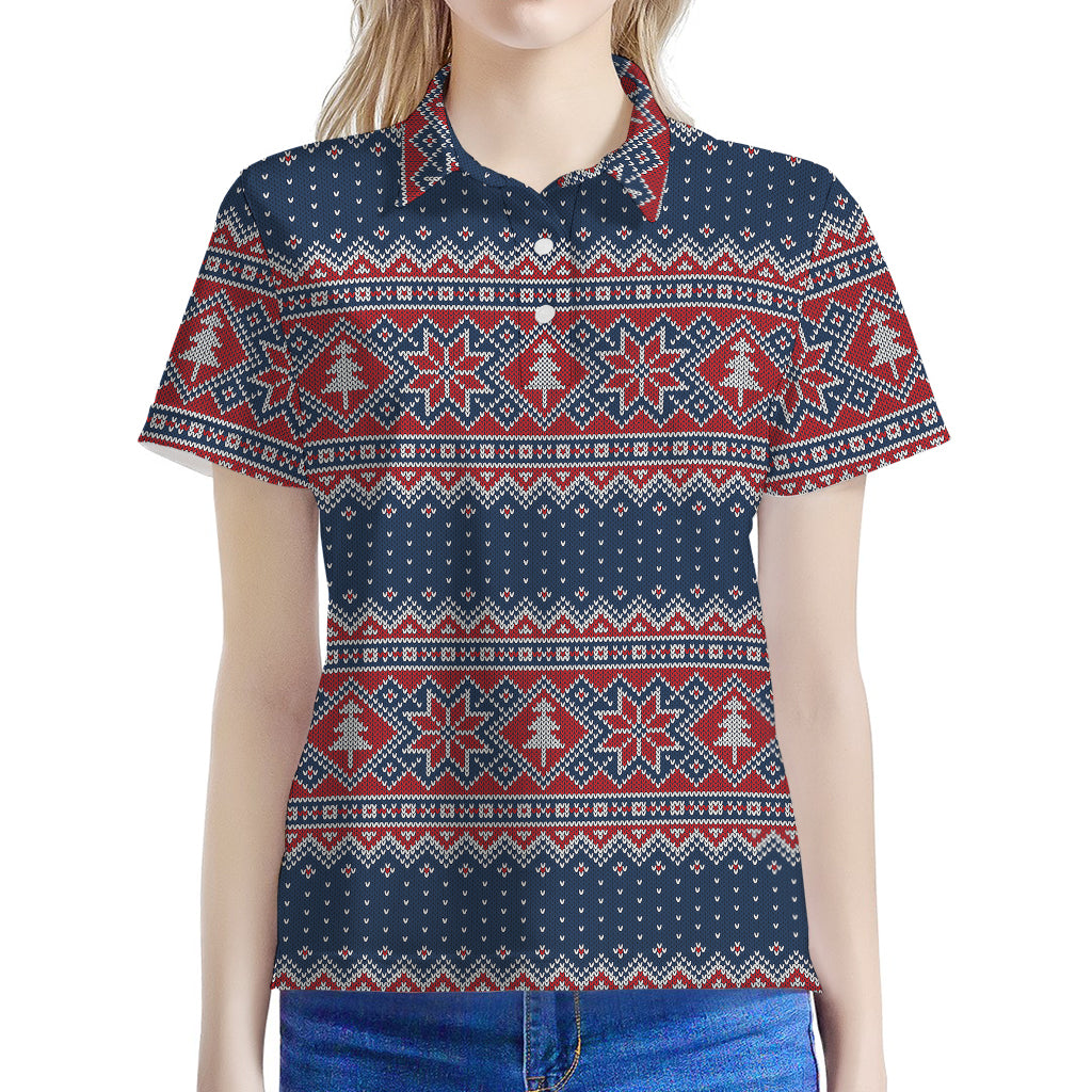 Winter Holiday Knitted Pattern Print Women's Polo Shirt