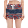Winter Holiday Knitted Pattern Print Women's Split Running Shorts