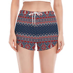 Winter Holiday Knitted Pattern Print Women's Split Running Shorts