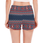 Winter Holiday Knitted Pattern Print Women's Split Running Shorts