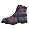 Winter Holiday Knitted Pattern Print Padded Collar Lace Up Boots