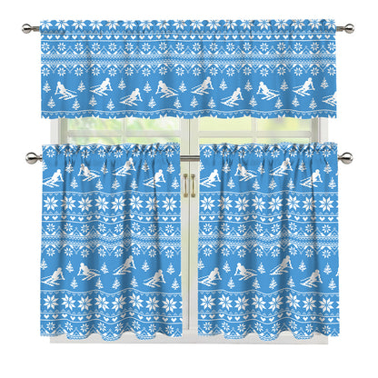 Winter Ski Knitting Pattern Print 3 Piece Kitchen Curtains