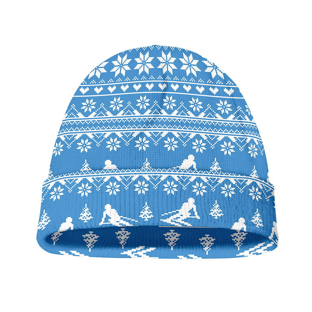 Winter Ski Knitting Pattern Print Beanie