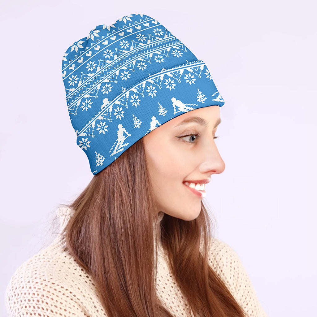 Winter Ski Knitting Pattern Print Beanie