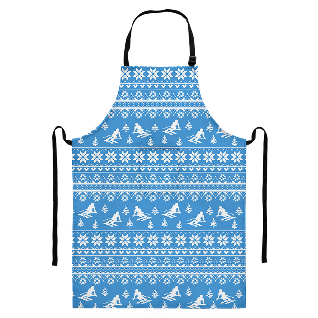 Winter Ski Knitting Pattern Print Bib Apron With Pocket