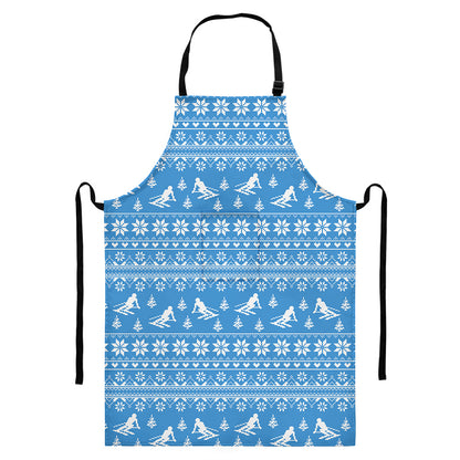 Winter Ski Knitting Pattern Print Bib Apron With Pocket