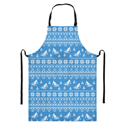 Winter Ski Knitting Pattern Print Bib Apron With Pocket