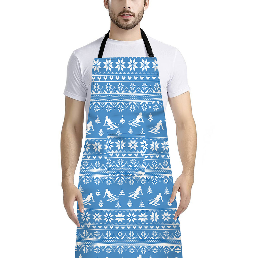 Winter Ski Knitting Pattern Print Bib Apron With Pocket